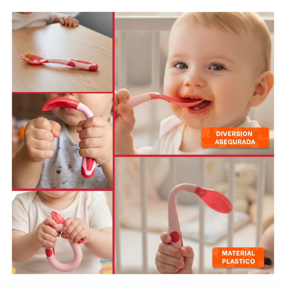 UTENSILIO ERGONOMICO EN COLOR ROJO DE USO DIARIO EN SILICONA Y+LIGAS REGALO - 5