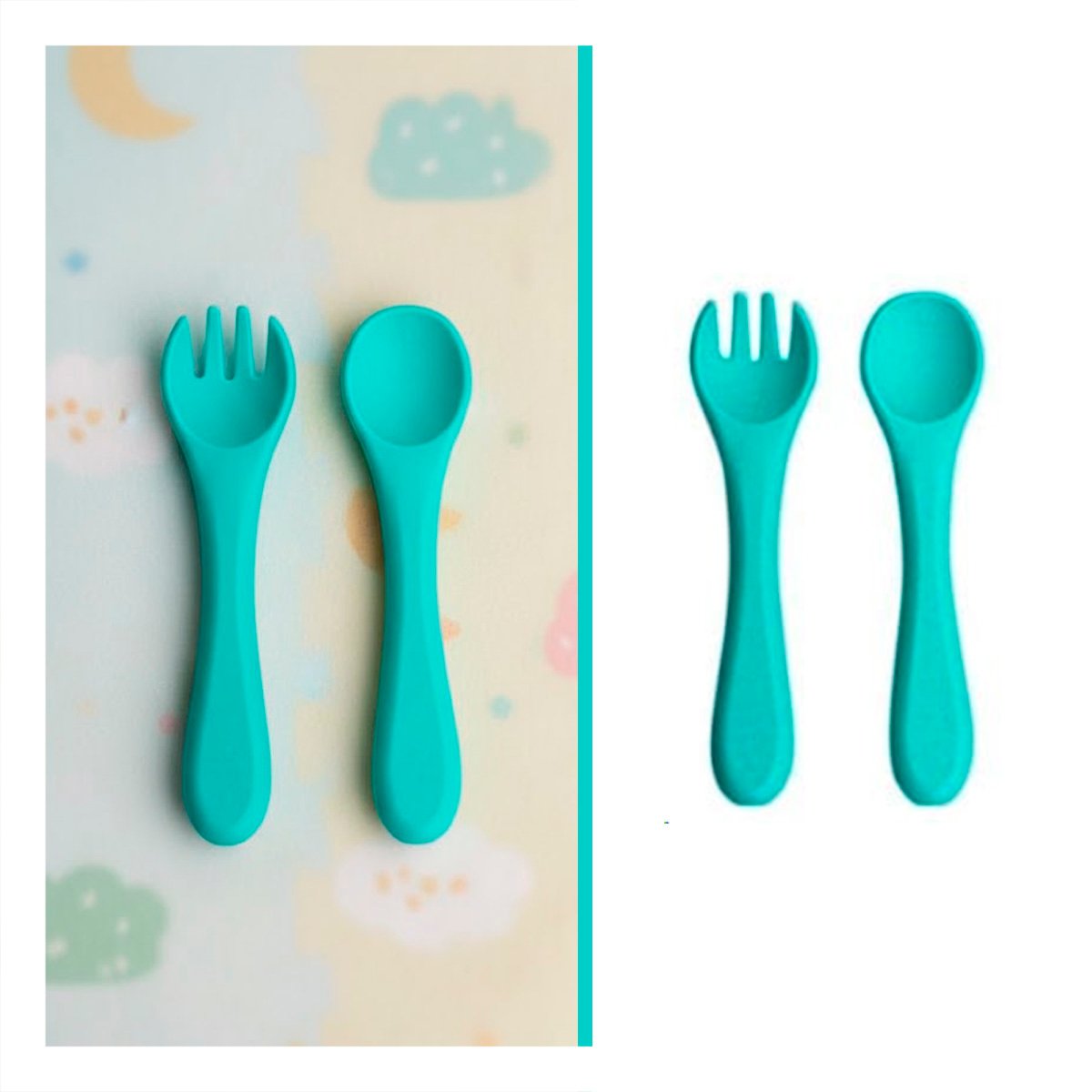 SET DE CUBIERTOS EN COLOR VERDE CON CUCHARA Y TENEDOR DE SILICONA FLEXIBLE - 3