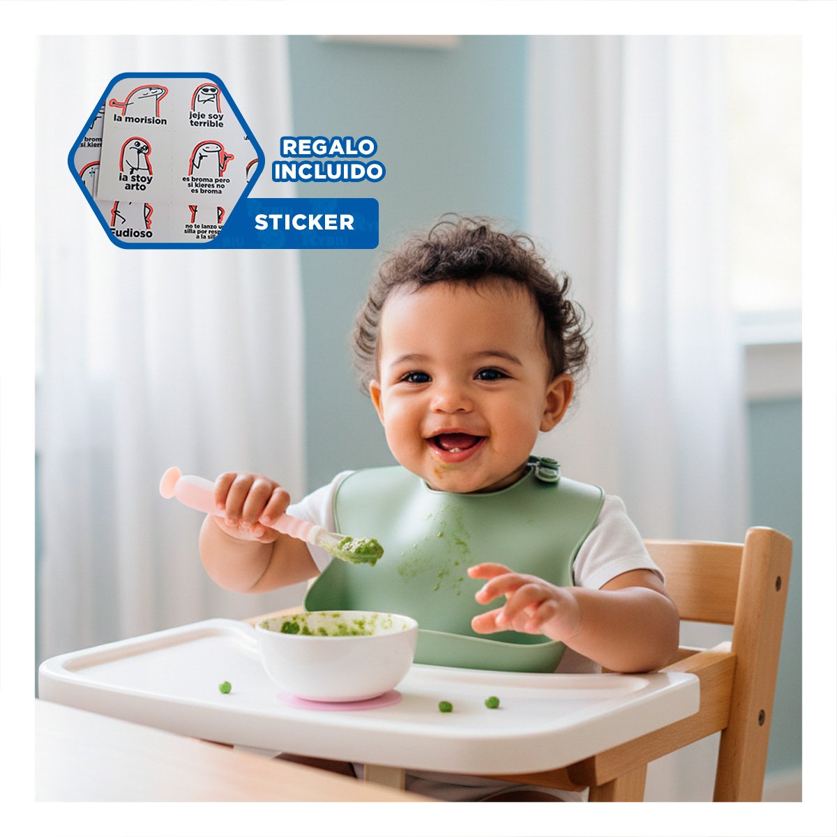 UTENSILIO ERGONOMICO ROSADO CON VENTOSA Y ESTUCHE HIGIENICO Y+REGALO STICKER - 1