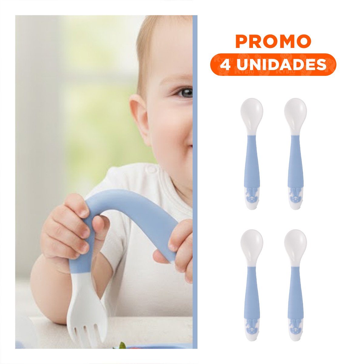 PACK4 CONJUNTO INFANTIL FORMA PERRITO EN COLOR AZUL CON CUCHARA Y TENEDOR Y+REGALO STICKER - 1