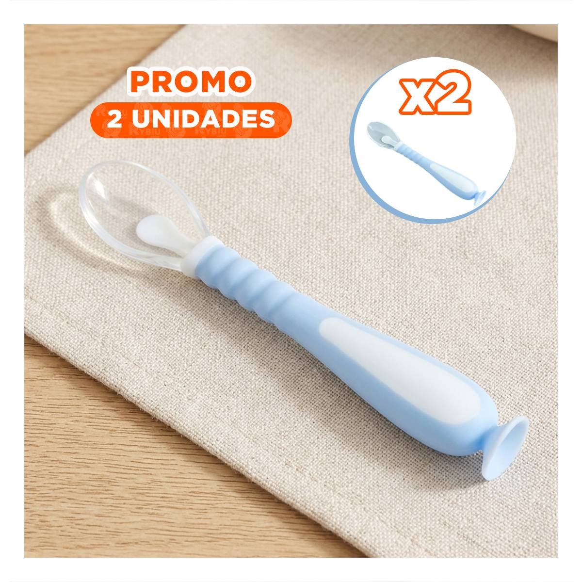 PACK2 SET CELESTE DE 2 CUCHARAS CON ESTUCHE PROTECTOR Y VENTOSA Y+REGALO STICKER - 1