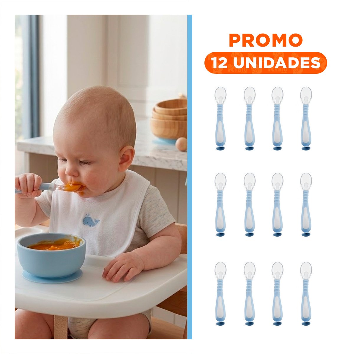 PACK12 ALIMENTADOR CELESTE CON SISTEMA VENTOSA INFERIOR Y ESTUCHE SEGURO Y+REGALO STICKER - 1