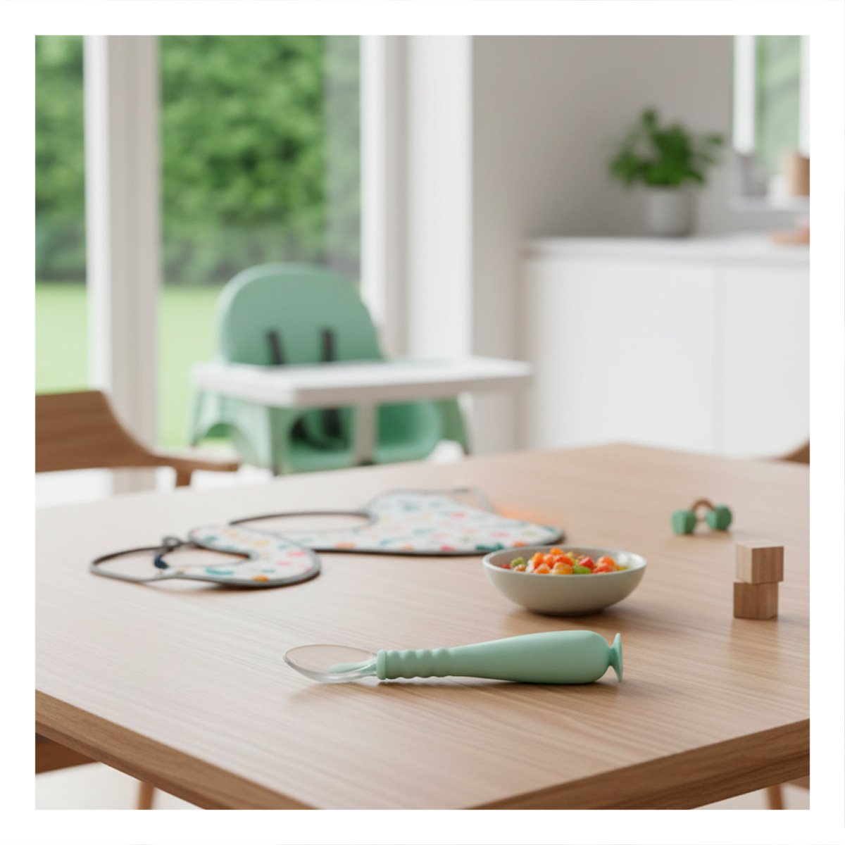 UTENSILIO VERDE AGUA CON BASE VENTOSA Y ESTUCHE PORTATIL SEGURO Y+PAPEL REGALO - 2