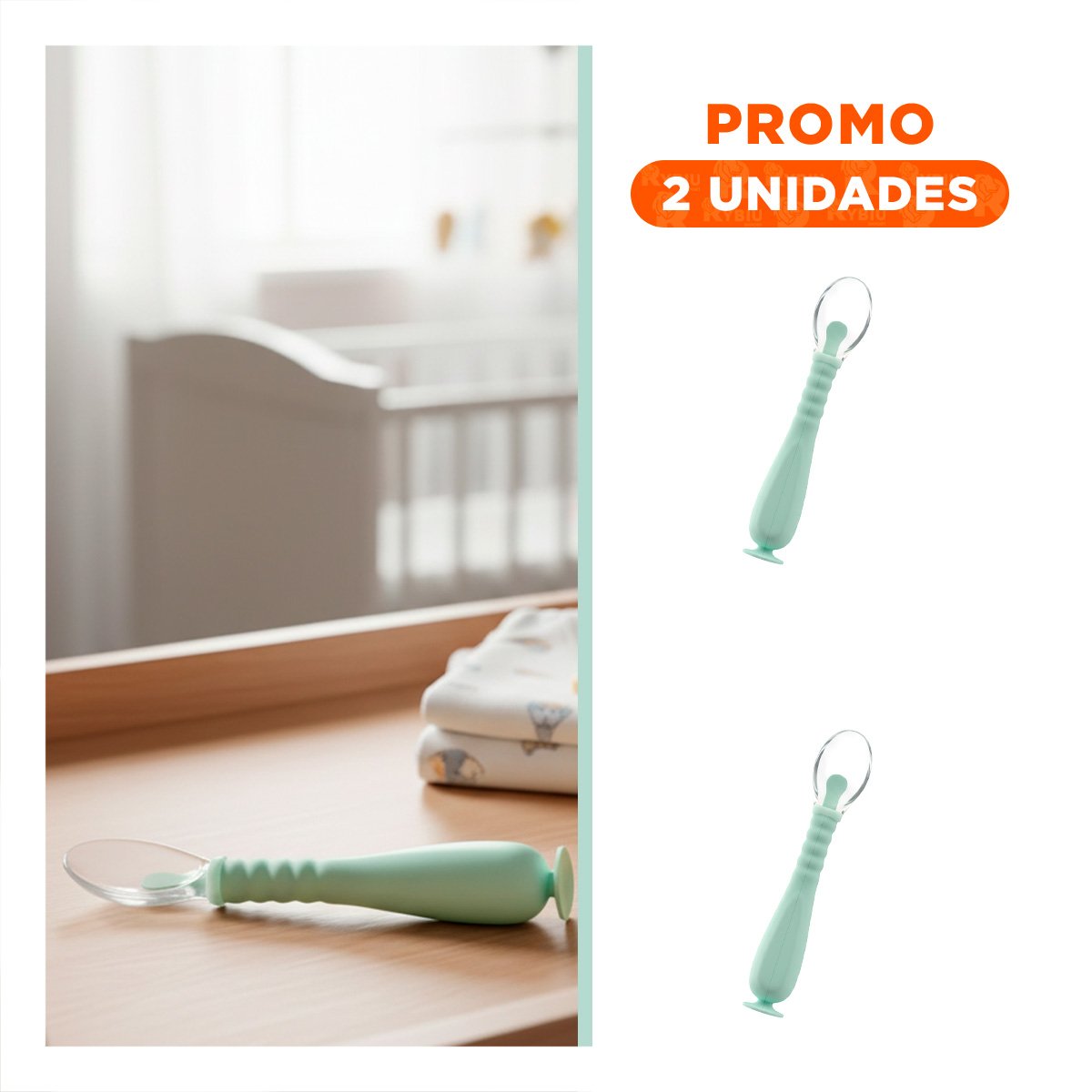PACK2 CUCHARA ERGONOMICA CON ESTUCHE TRANSPARENTE Y COLOR VERDE AGUA CON BASE VENTOSA - 1