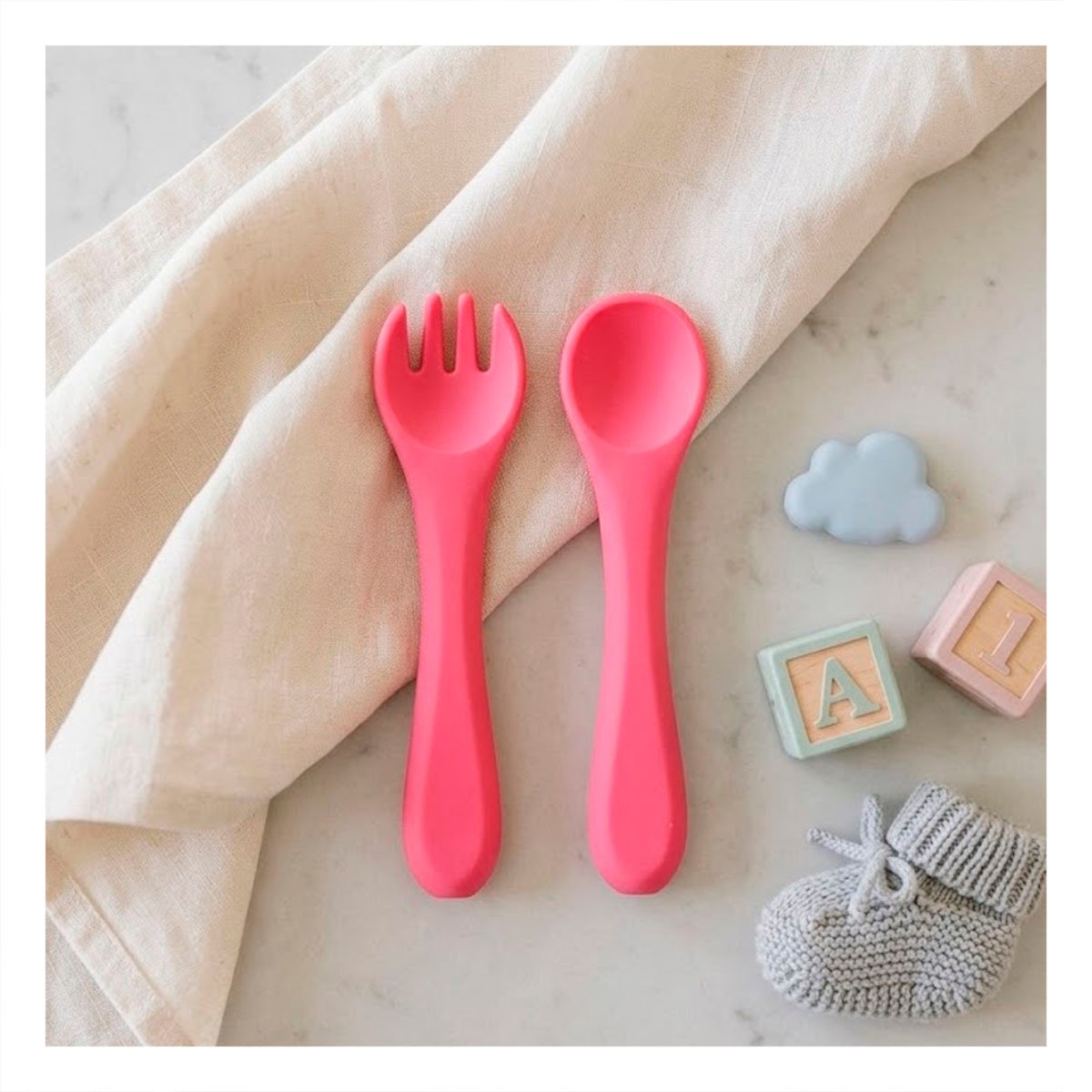 PACK12 KIT INFANTIL EN COLOR ROSADO CON CUCHARA Y TENEDOR MATERIAL SILICONA - 5