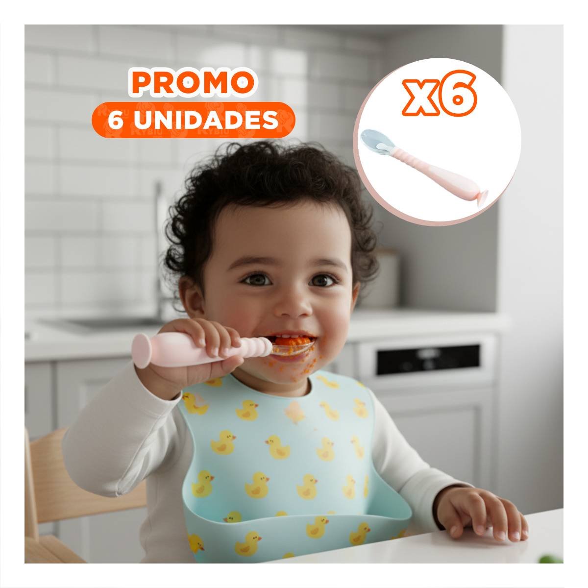 PACK6 ALIMENTADOR ERGONOMICO ROSADO CON 2 CUCHARAS INFANTILES Y ESTUCHE Y+REGALO STICKER - 1