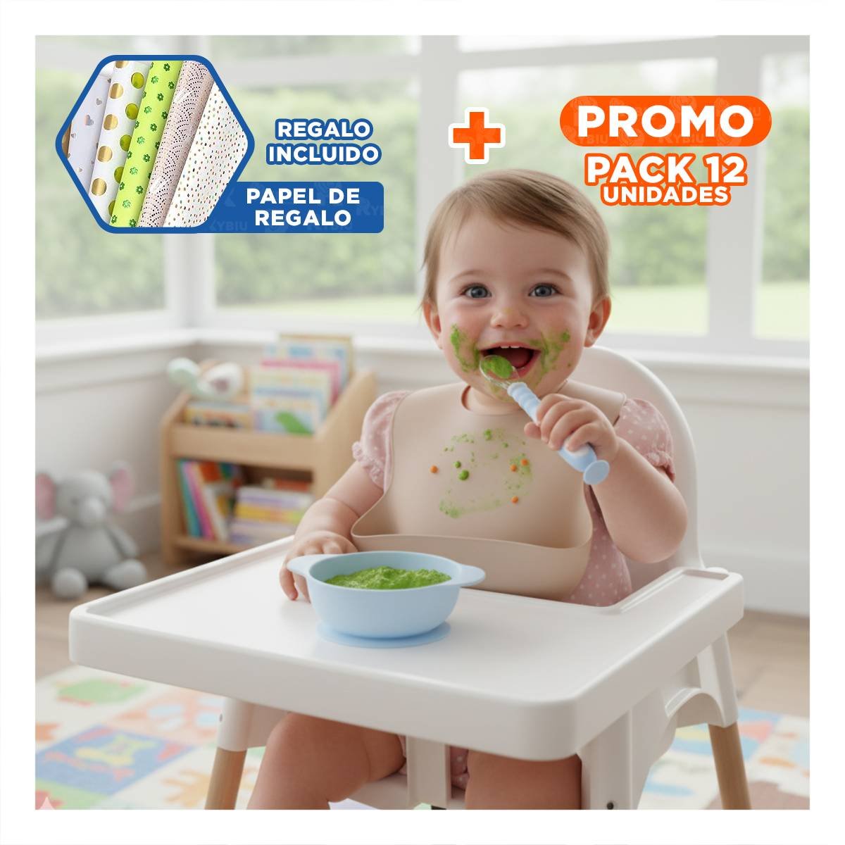 PACK12 JUEGO CELESTE INCLUYE 2 CUCHARAS ERGONOMICAS CON ESTUCHE SEGURO Y+PAPEL REGALO - 1