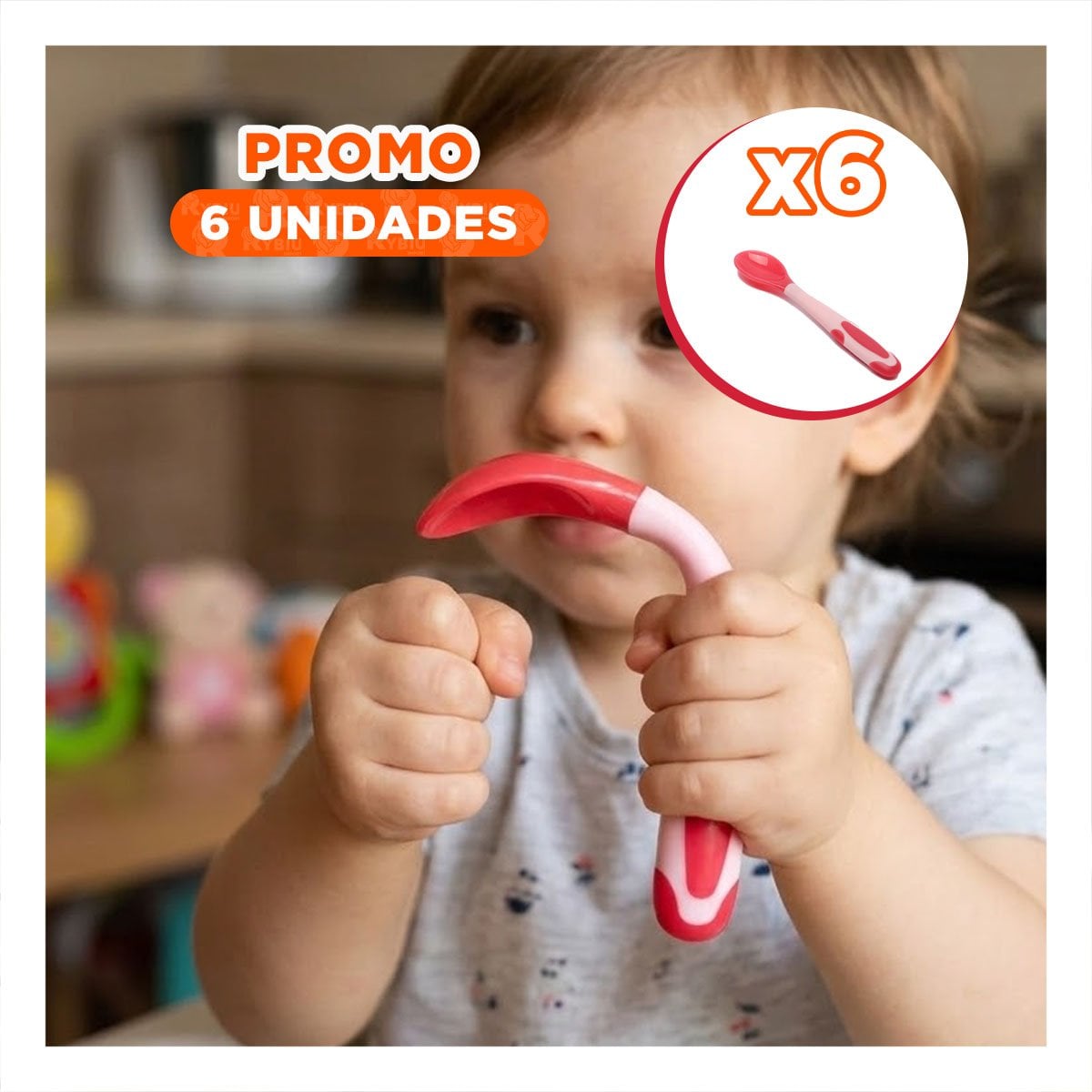 PACK6 UTENSILIO ERGONOMICO EN COLOR ROJO EN MATERIAL SILICONA FLEXIBLE Y+REGALO STICKER - 1