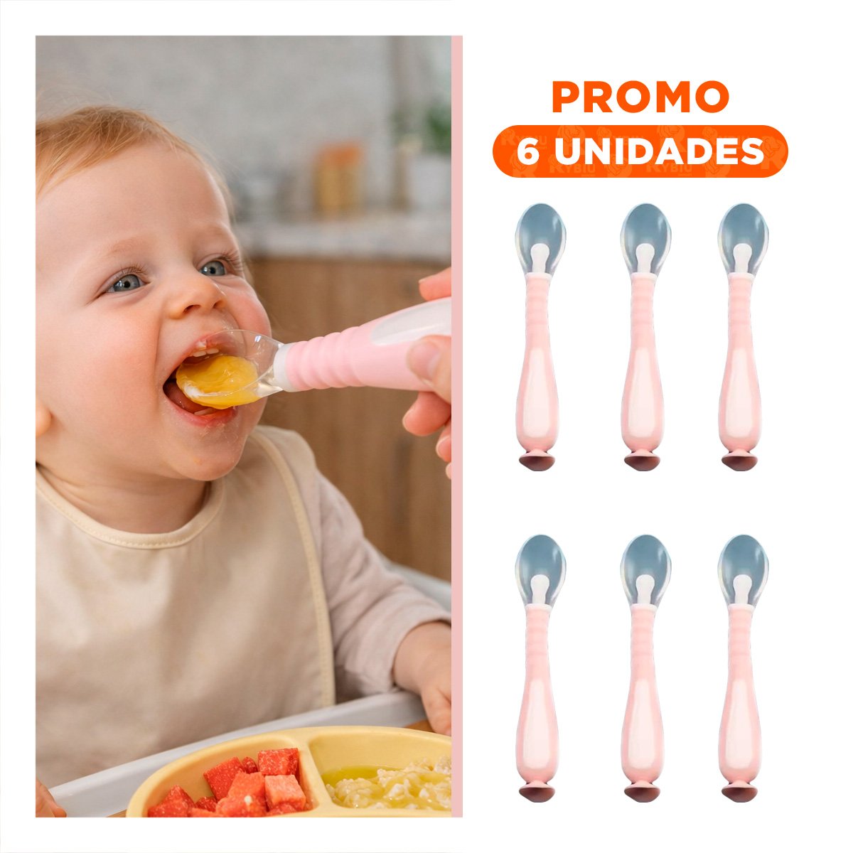 PACK6 ALIMENTADOR INFANTIL ROSADO CON VENTOSA INFERIOR Y ESTUCHE PROTECTOR DIARIO - 1
