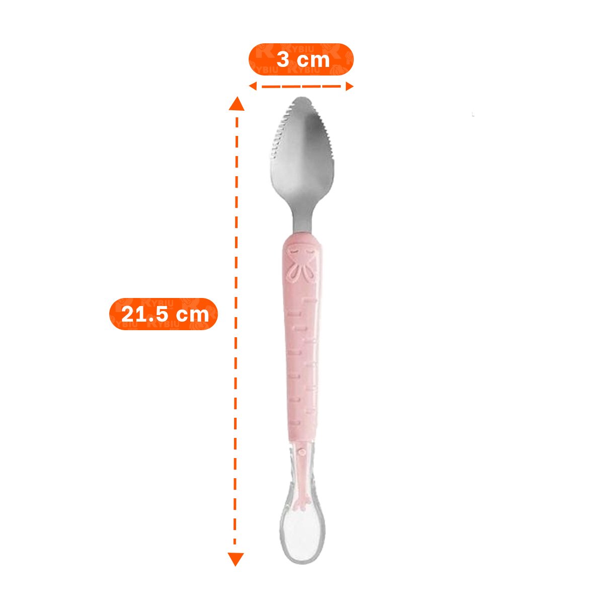 UTENSILIO DOBLE CON CONEJO ESTAMPADO Y ACABADO EN COLOR ROSADO RASPADOR Y+REGALO STICKER - 4