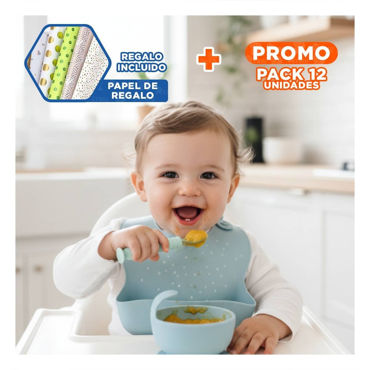 PACK12 JUEGO VERDE AGUA INCLUYE 2 CUCHARAS ERGONOMICAS CON ESTUCHE SEGURO Y+PAPEL REGALO - 1