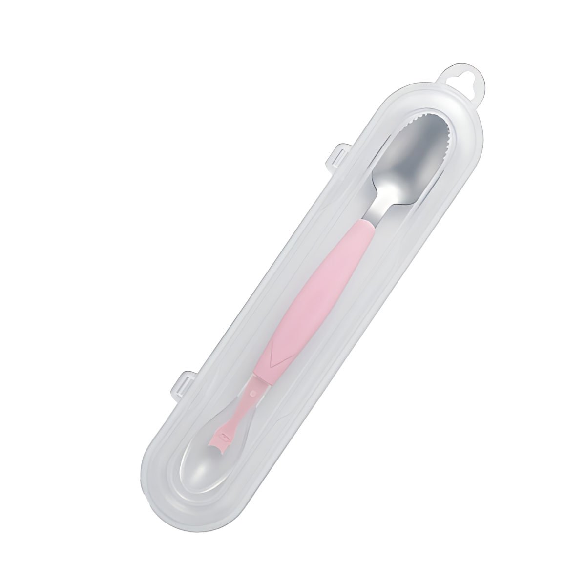 UTENSILIO DOBLE CON ESTUCHE TRANSPARENTE Y ACABADO EN COLOR ROSADO RASPADOR Y+REGALO STICKER - 3