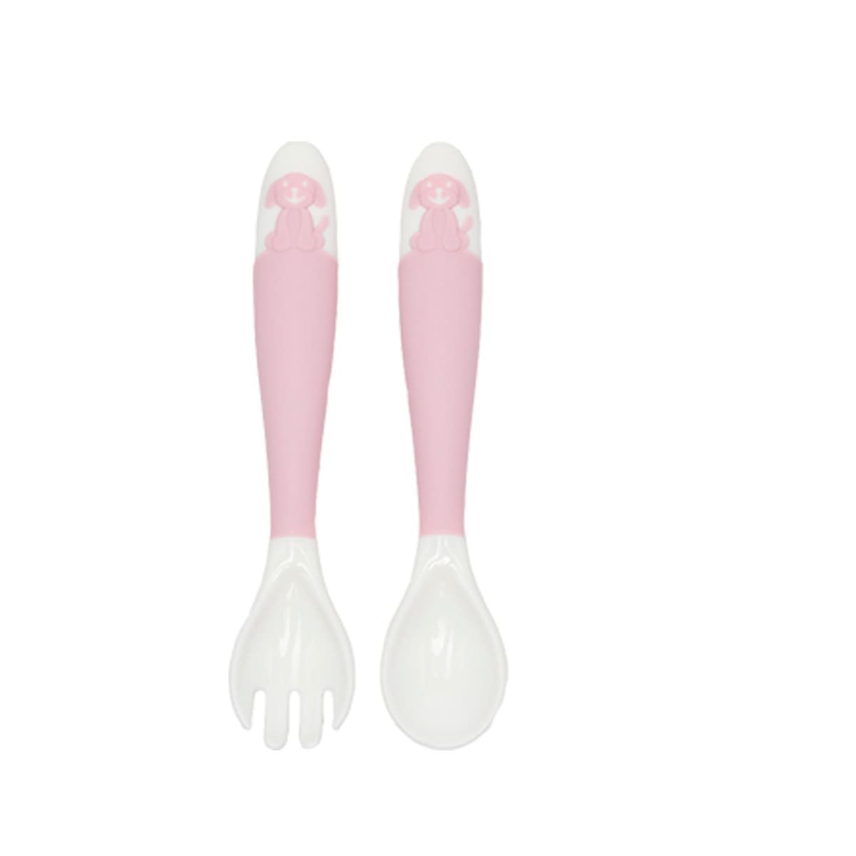JUEGO DE ALIMENTACION INFANTIL EN COLOR ROSADO CON CUCHARA TENEDOR PERRITO Y+PAPEL REGALO - 1