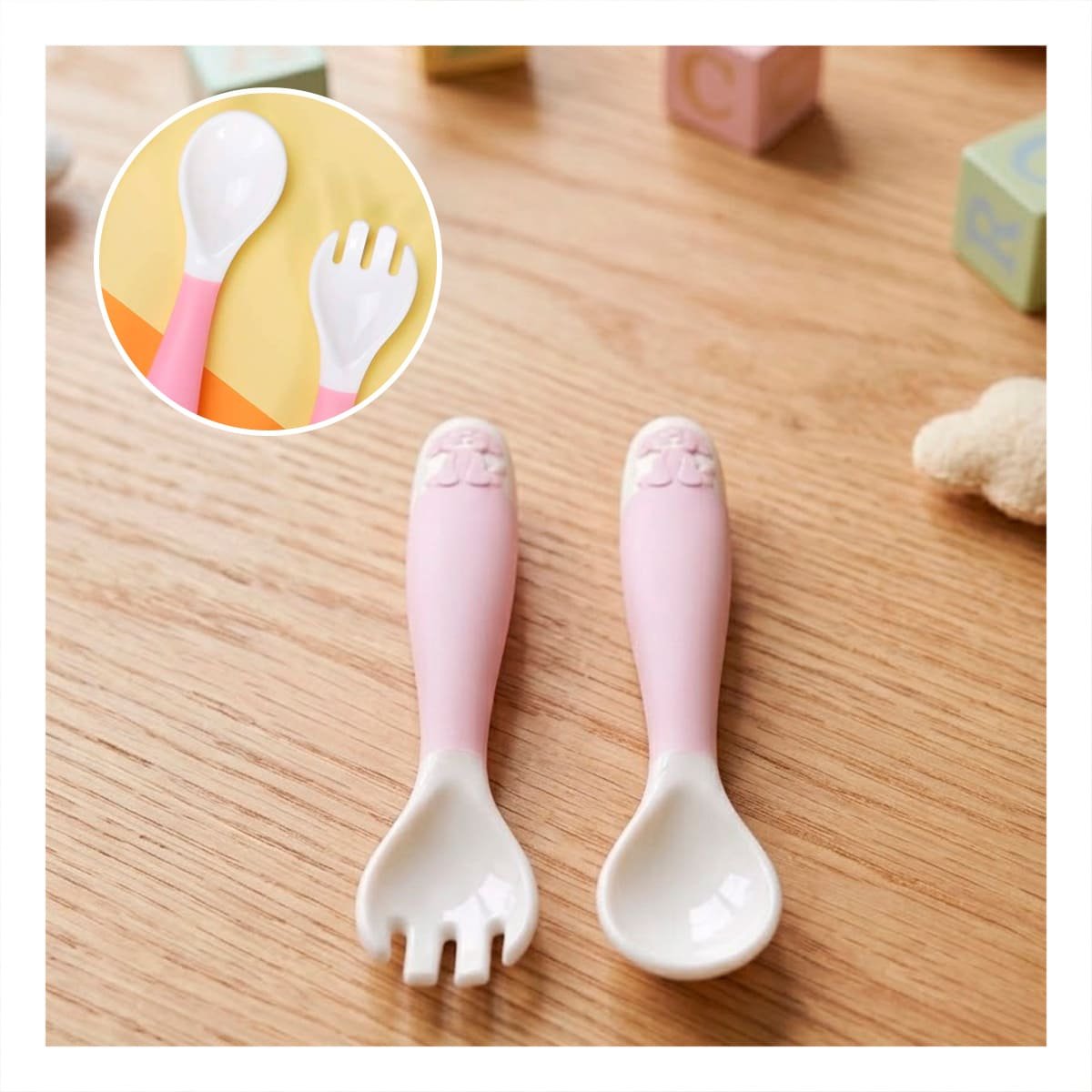 JUEGO DE ALIMENTACION INFANTIL EN COLOR ROSADO CON CUCHARA TENEDOR PERRITO Y+PAPEL REGALO - 5