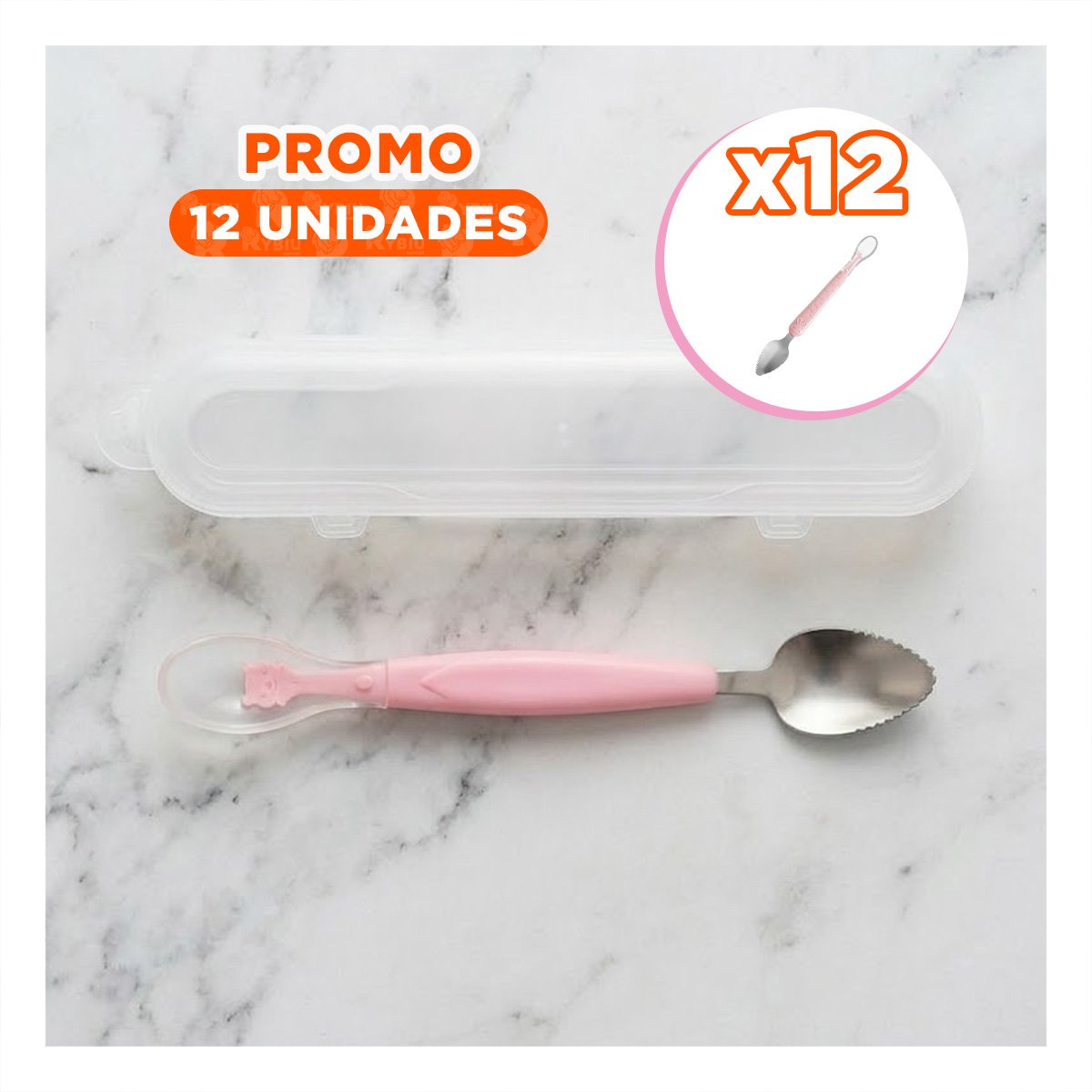 PACK12 ACCESORIO EN COLOR ROSADO TIPO DOBLE RASPADOR CON ESTUCHE TRANSPARENTE - 1