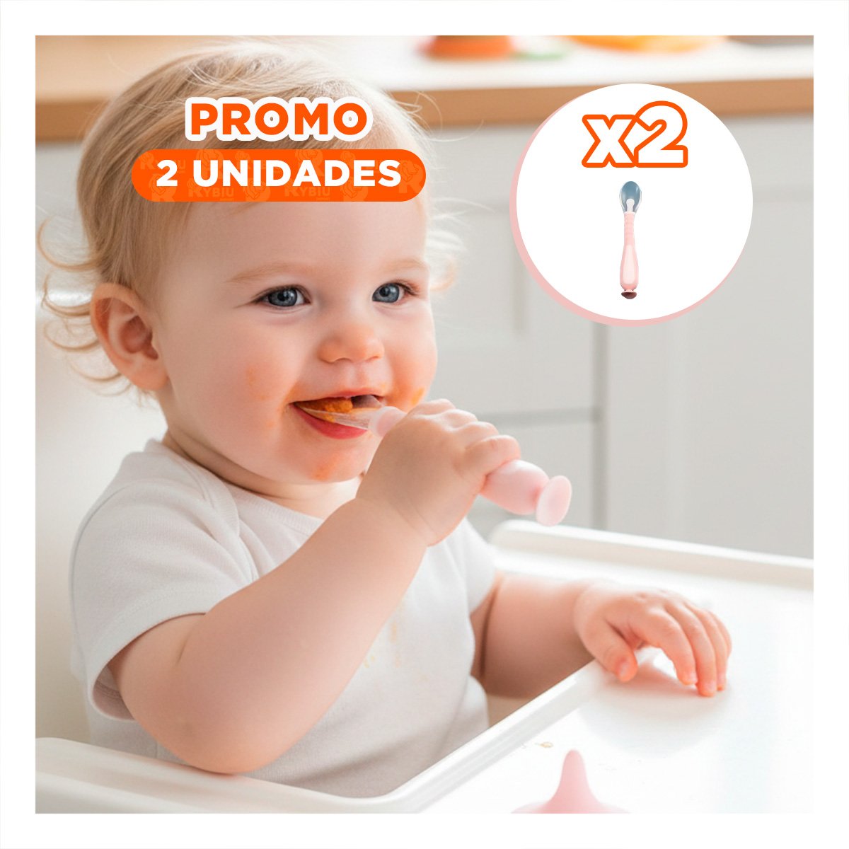 PACK2 CUCHARA ROSADO CON ESTUCHE PROTECTOR Y SOPORTE VENTOSA ANTICAIDA Y+REGALO STICKER - 1