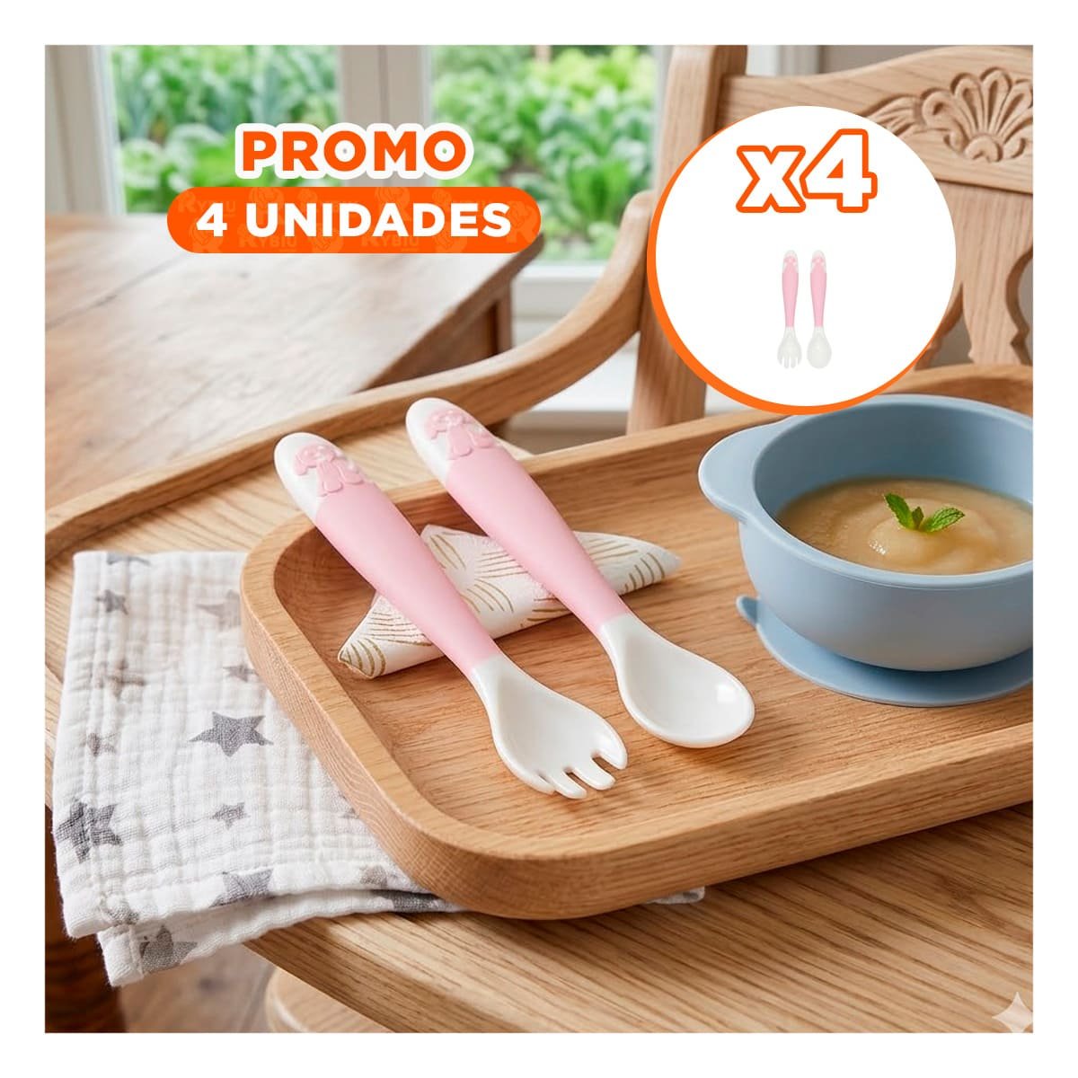 PACK4 SET FORMA PERRITO EN COLOR ROSADO CON ESTUCHE PROTECTOR Y CUCHARA MAS TENEDOR - 1