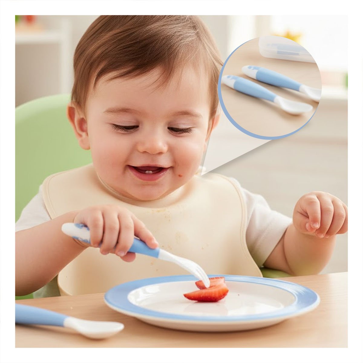 JUEGO DE ALIMENTACION INFANTIL EN COLOR AZUL CON CUCHARA TENEDOR PERRITO Y+PAPEL REGALO - 5