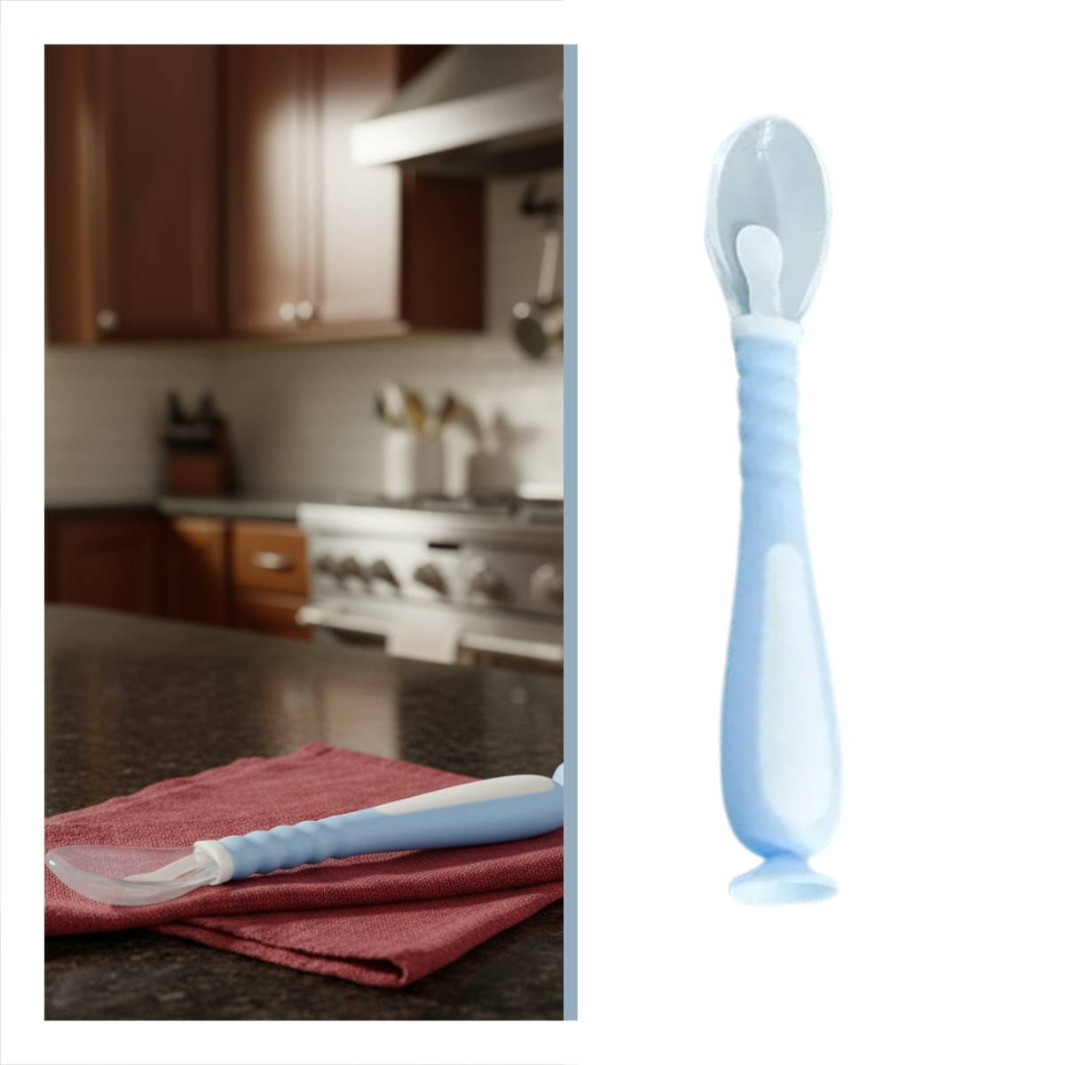 ALIMENTADOR INFANTIL CELESTE CON 2 CUCHARAS ERGONOMICAS Y ESTUCHE CON VENTOSA - 3