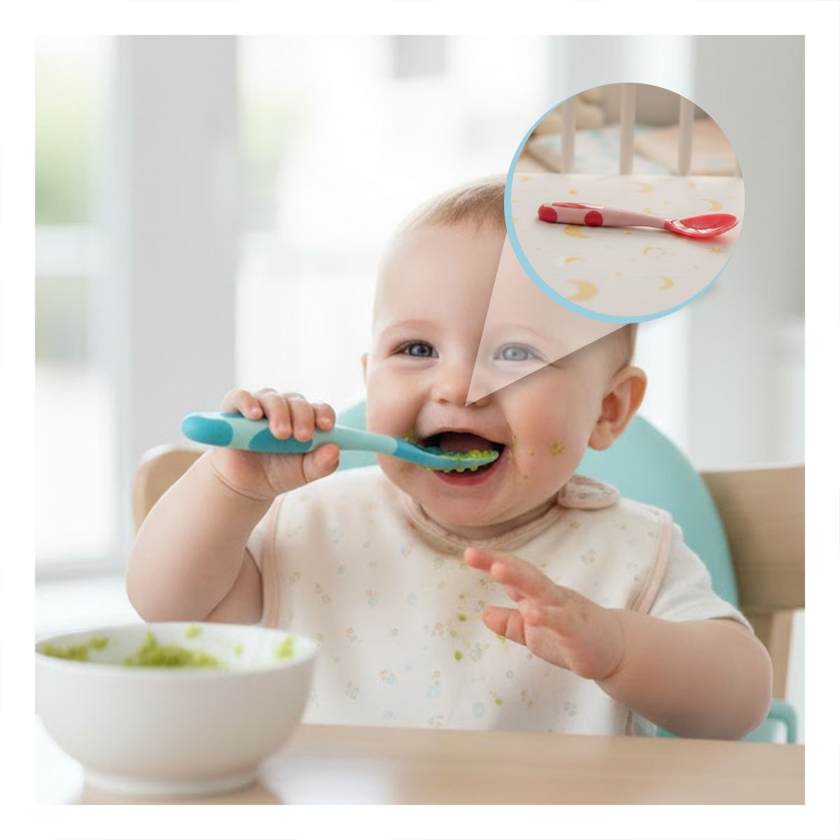 PACK6 CUCHARA DE ALIMENTACION INFANTIL EN COLOR CELESTE EN MATERIAL SILICONA FLEXIBLE - 5
