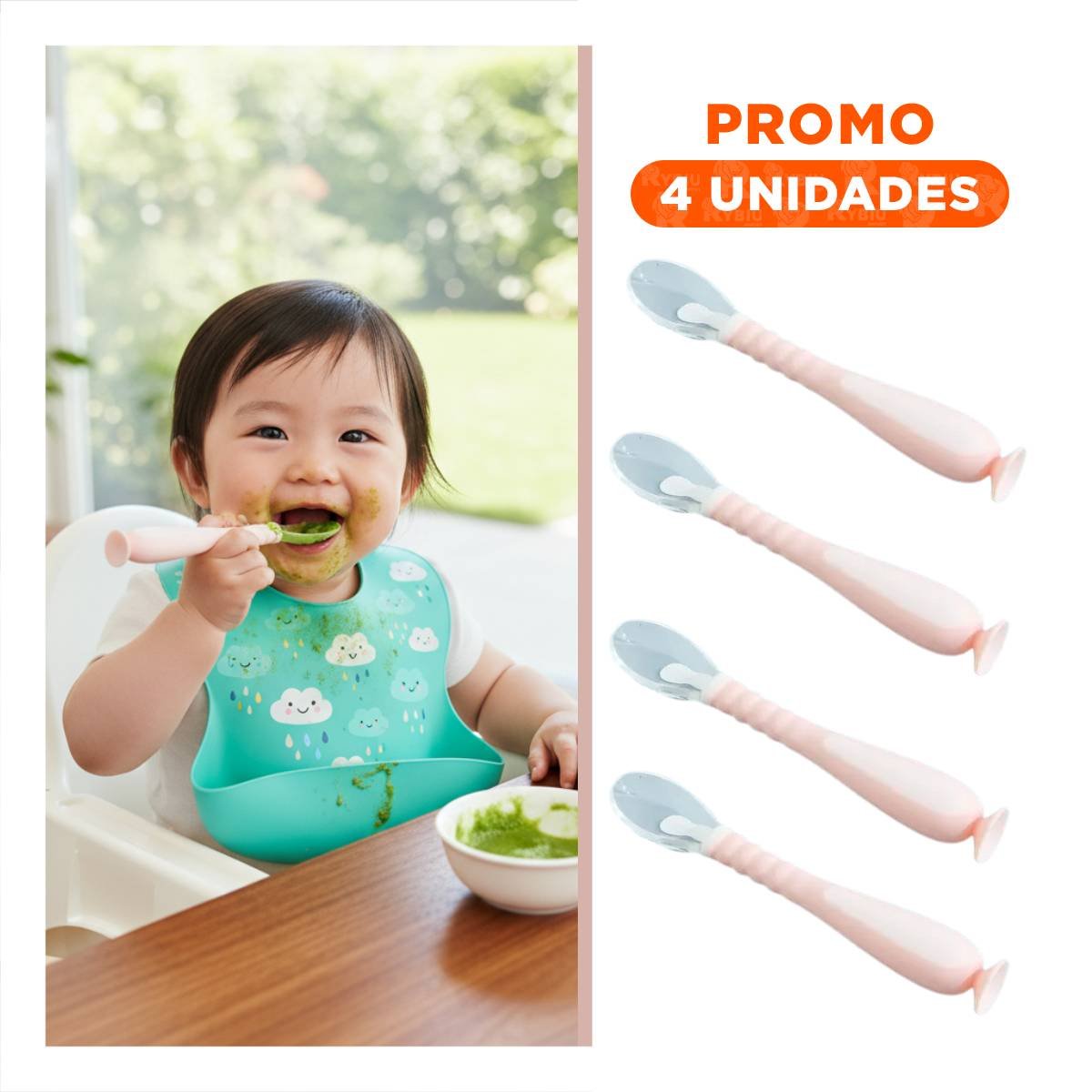 PACK4 SET ROSADO INCLUYE 2 CUCHARAS ERGONOMICAS CON VENTOSA Y ESTUCHE Y+REGALO STICKER - 1