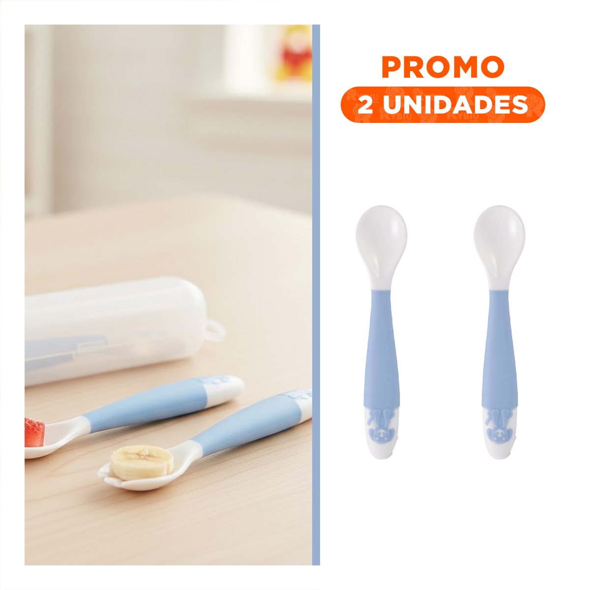 PACK2 SET INFANTIL EN COLOR AZUL CON ESTUCHE Y CUCHARA MAS TENEDOR PERRITO - 1