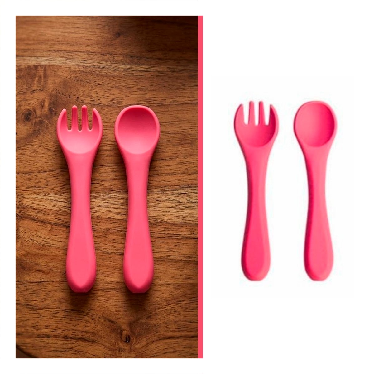 SET DE CUBIERTOS EN COLOR ROSADO CON CUCHARA Y TENEDOR DE SILICONA FLEXIBLE - 3