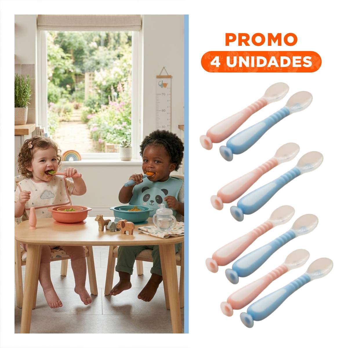 PACK4 SET CELESTE Y ROSADO INCLUYE 2 CUCHARAS CON VENTOSA Y ESTUCHE Y+REGALO STICKER - 1