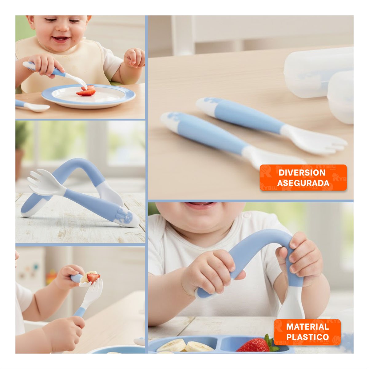 JUEGO FORMA PERRITO EN COLOR AZUL CON CUCHARA TENEDOR Y ESTUCHE Y+LIGAS REGALO - 5