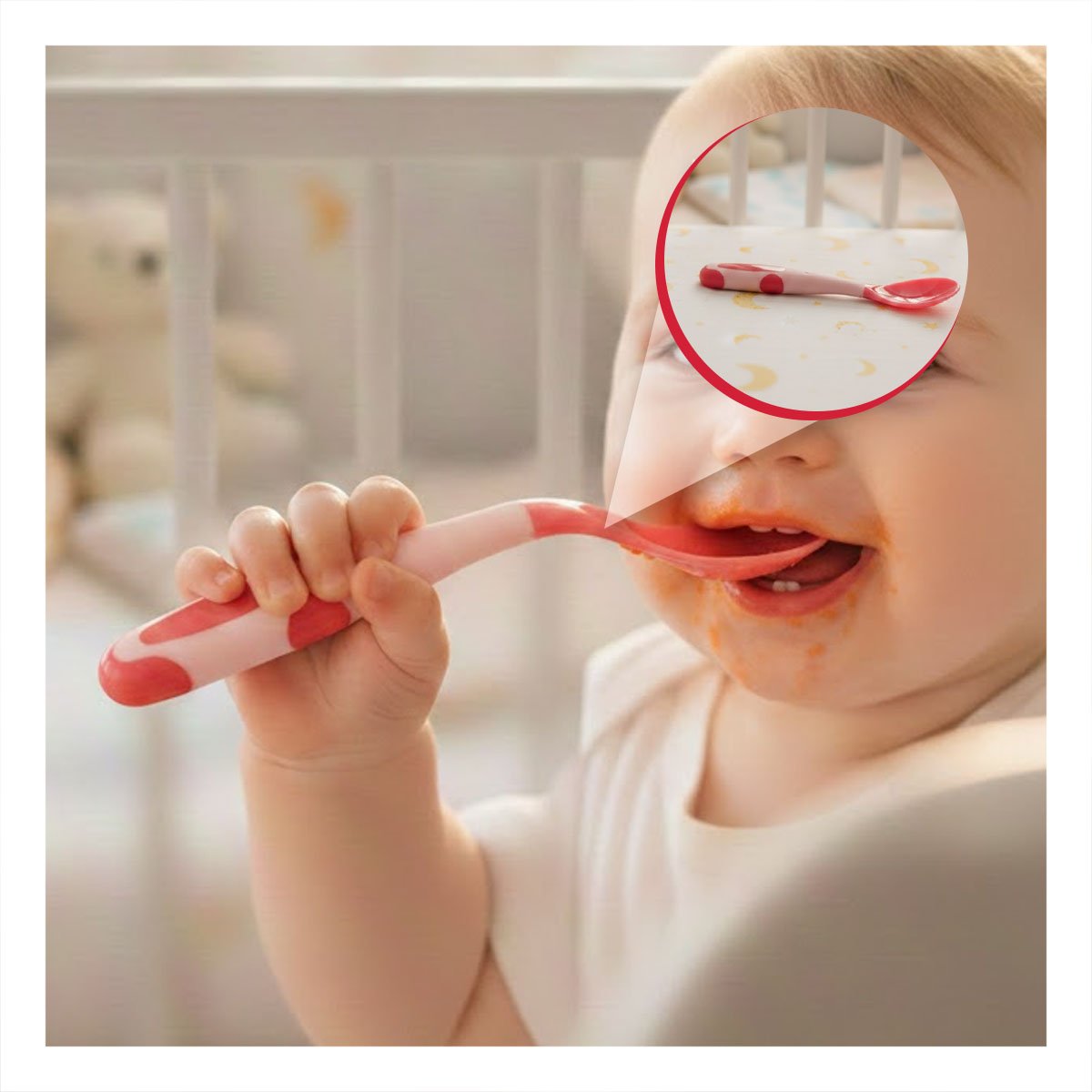 UTENSILIO INFANTIL EN COLOR ROJO ELABORADO EN SILICONA PARA ALIMENTACION Y+PAPEL REGALO - 5