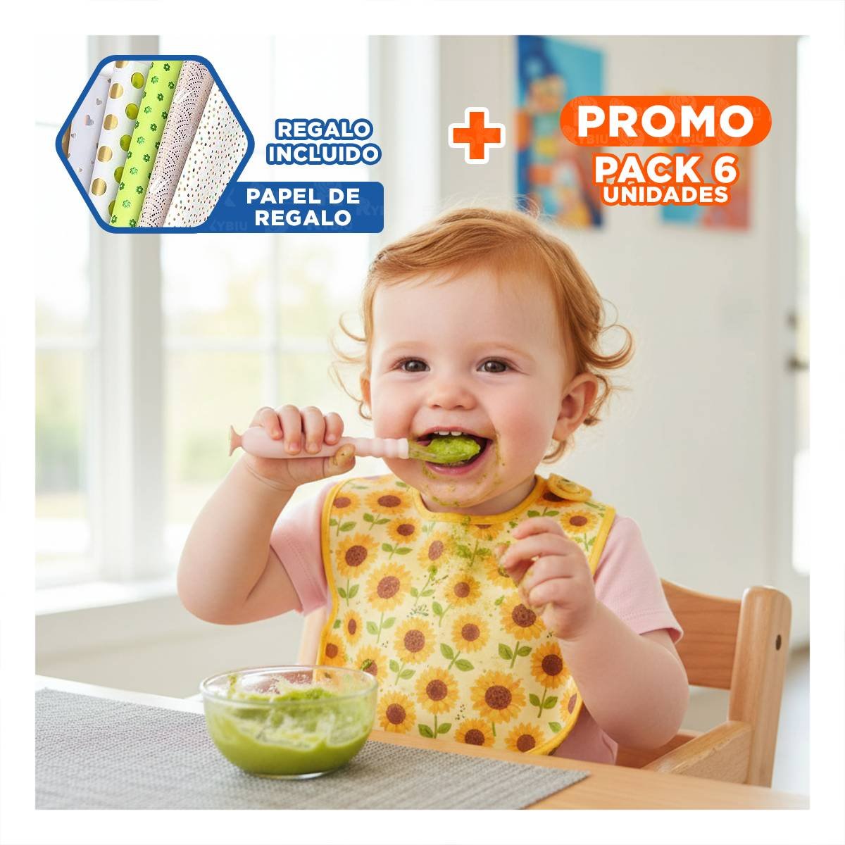 PACK6 ALIMENTADOR ROSADO CON SET DE 2 CUCHARAS Y ESTUCHE PROTECTOR VENTOSA Y+PAPEL REGALO - 1