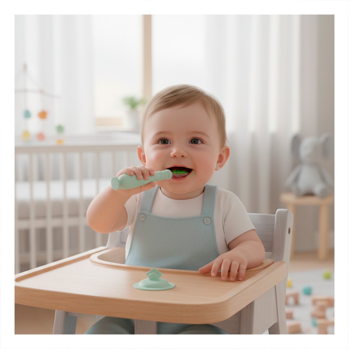 PACK4 CUCHARA ERGONOMICA INFANTIL VERDE AGUA CON BASE VENTOSA Y ESTUCHE PRACTICO - 5
