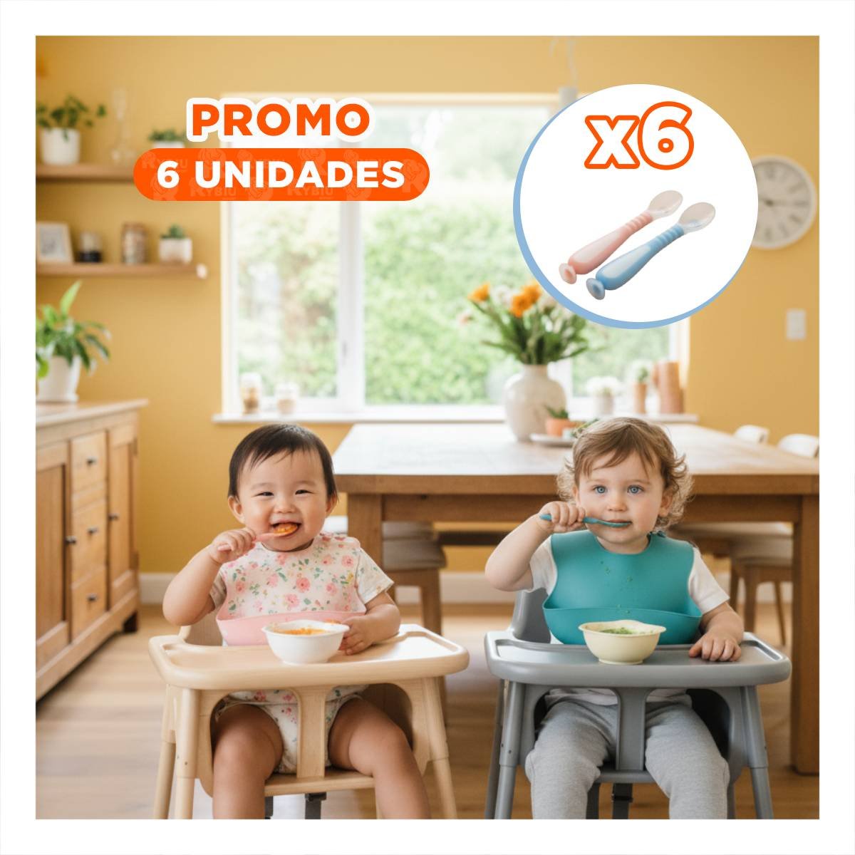 PACK6 ALIMENTADOR CELESTE Y ROSADO CON 2 CUCHARAS Y ESTUCHE Y+REGALO STICKER - 1