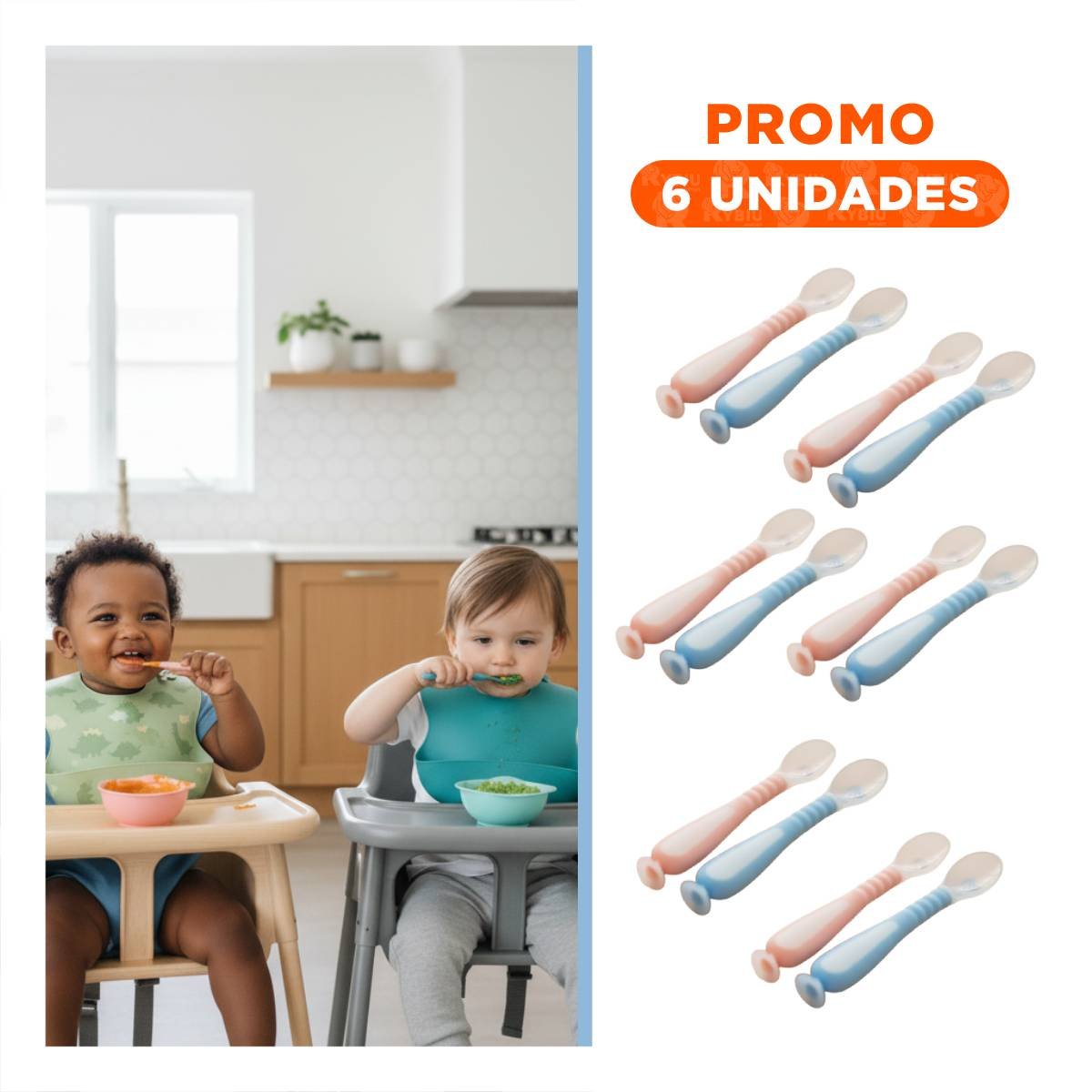 PACK6 CUCHARAS PARA ALIMENTACION SET DE 2 CELESTE Y ROSADO CON ESTUCHE Y VENTOSA INTEGRADA - 1