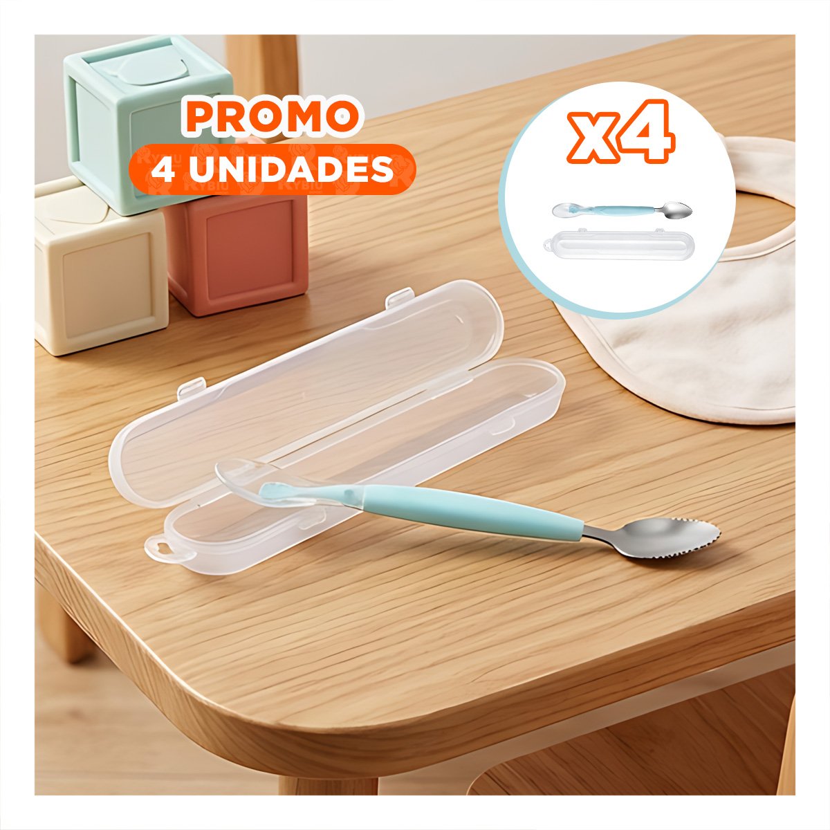 PACK4 CUCHARA DOBLE EN COLOR VERDE AGUA CON ESTUCHE TRANSPARENTE Y FUNCION RASPADORA - 1