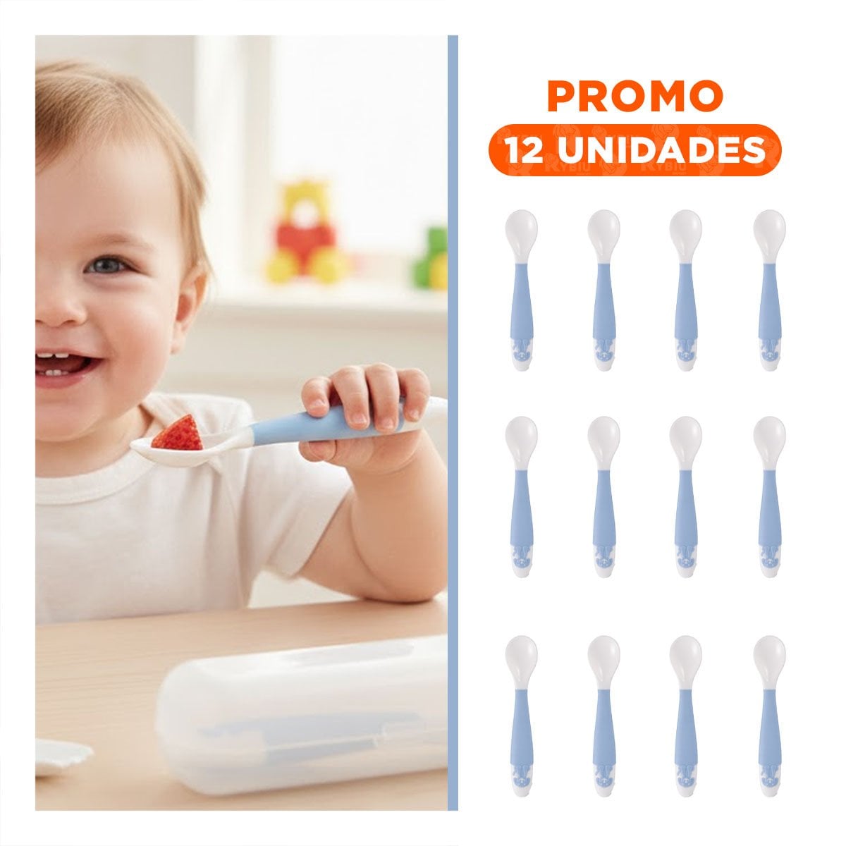 PACK12 CONJUNTO DE ALIMENTACION EN COLOR AZUL FORMA PERRITO CON ESTUCHE Y+REGALO STICKER - 1