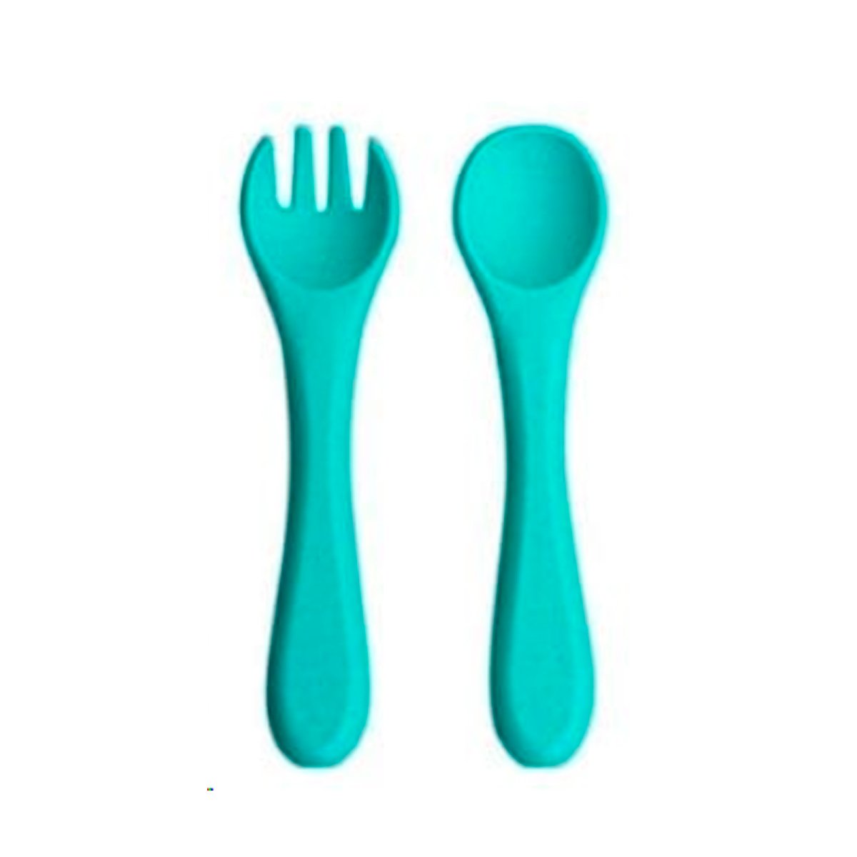 PACK2 SET EN COLOR VERDE EN SILICONA CON CUCHARA Y TENEDOR PRACTICO Y+REGALO STICKER - 2