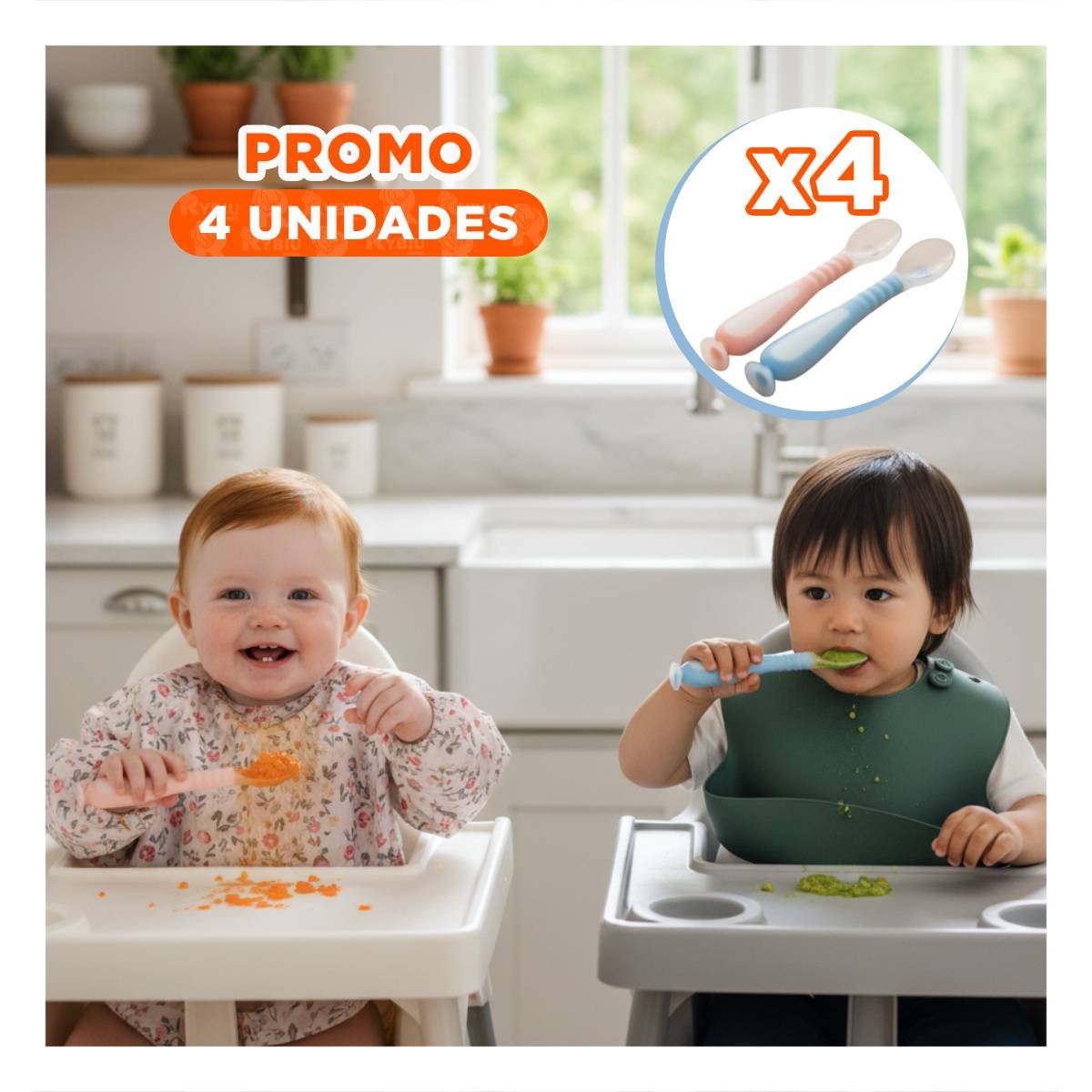 PACK4 CUCHARAS CELESTE Y ROSADO 2 PIEZAS CON VENTOSA ESTABLE Y ESTUCHE PORTATIL INFANTIL - 1