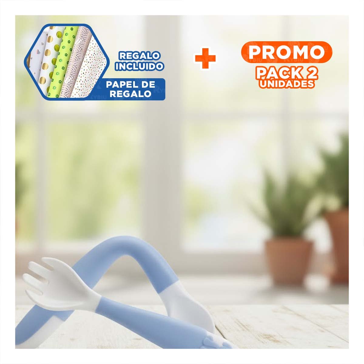 PACK2 SET DE CUCHARA Y TENEDOR EN COLOR AZUL FORMA PERRITO CON ESTUCHE HIGIENICO Y+PAPEL REGALO - 1