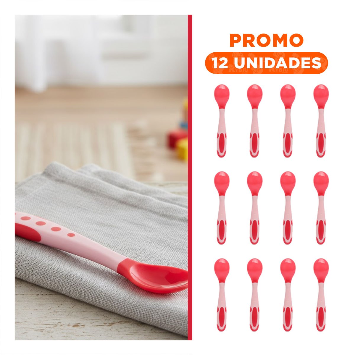 PACK12 ALIMENTADOR EN COLOR ROJO FABRICADO EN SILICONA ERGONOMICA INFANTIL Y+REGALO STICKER - 1
