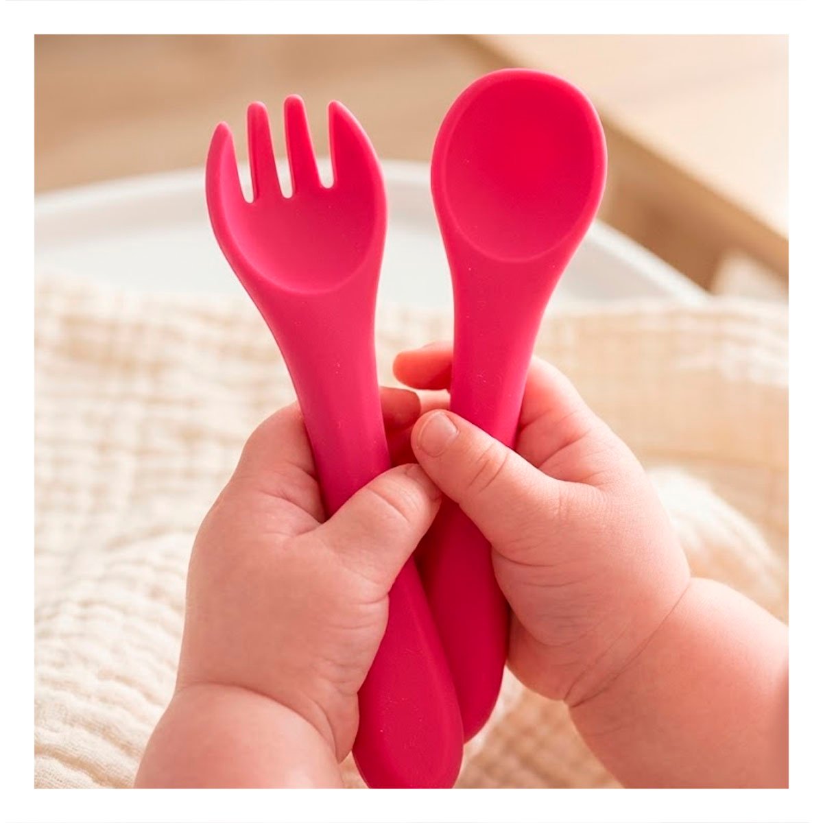 PACK4 SET INFANTIL EN COLOR ROSADO CON CUCHARA Y TENEDOR FABRICADOS EN SILICONA - 3
