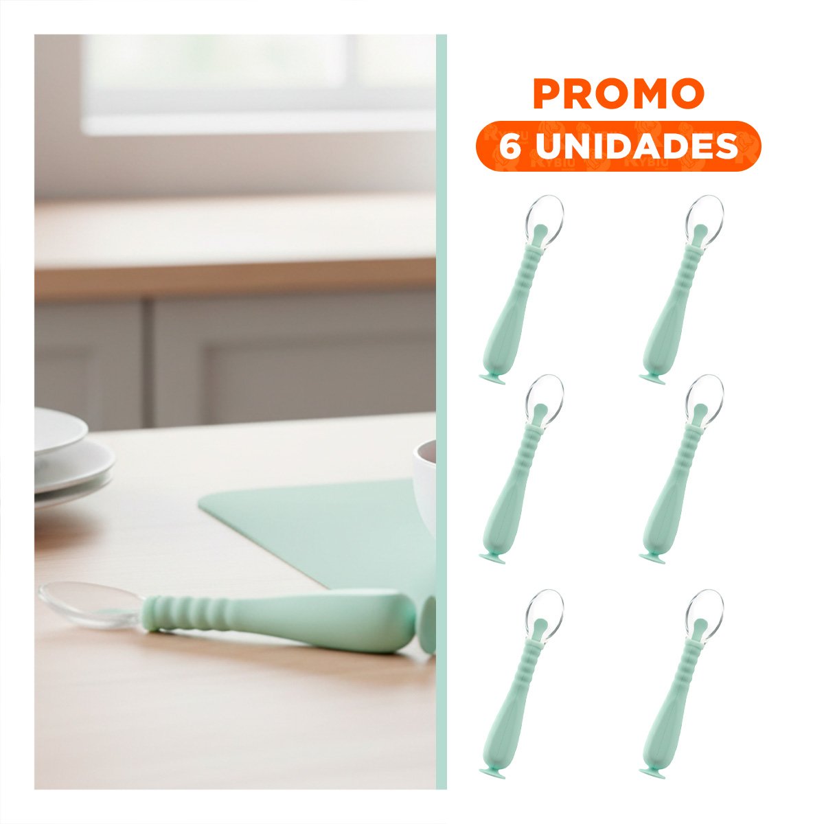 PACK6 ALIMENTADOR INFANTIL VERDE AGUA CON VENTOSA INFERIOR Y ESTUCHE PROTECTOR DIARIO - 1