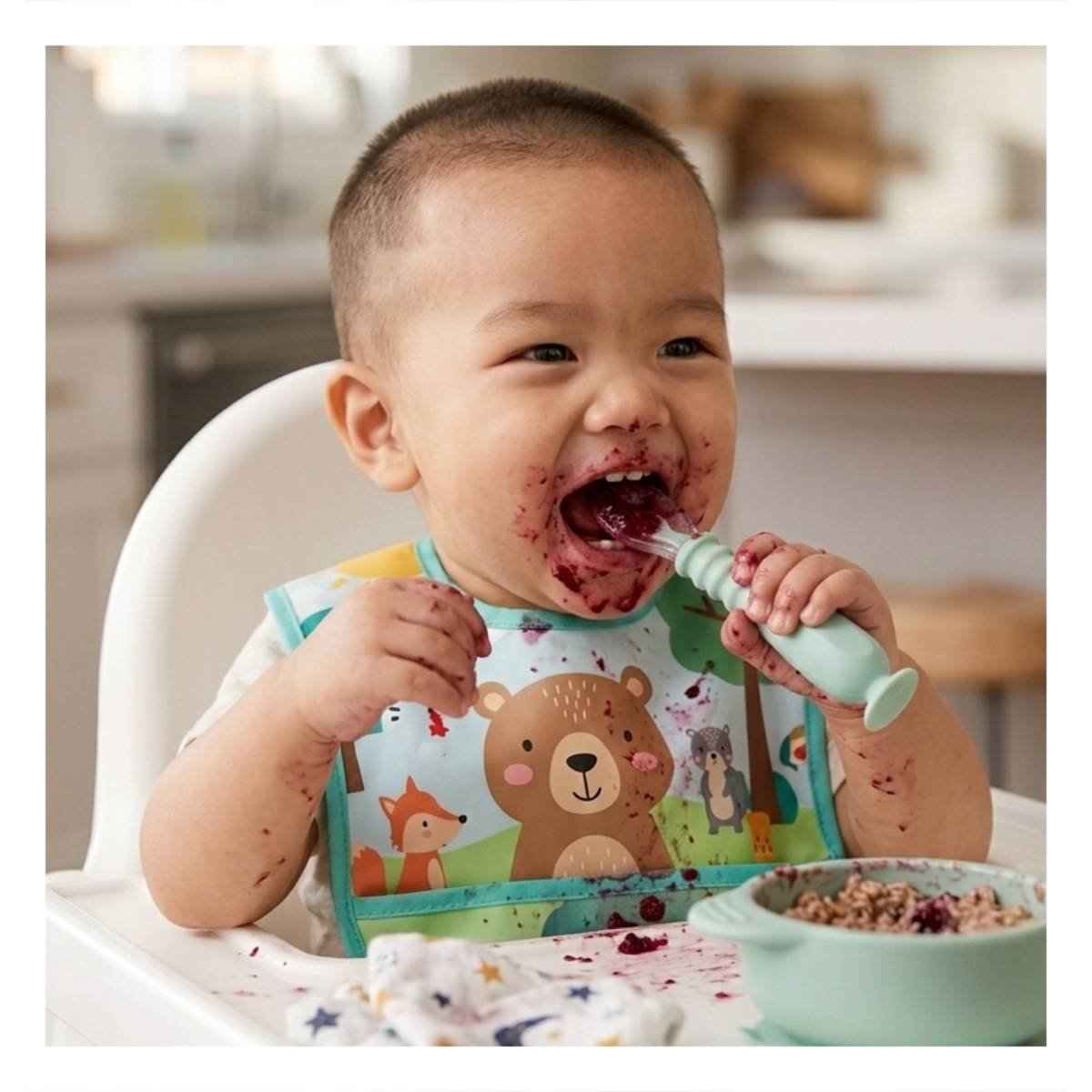 ALIMENTADOR INFANTIL VERDE AGUA CON 2 CUCHARAS ERGONOMICAS Y ESTUCHE CON VENTOSA - 2