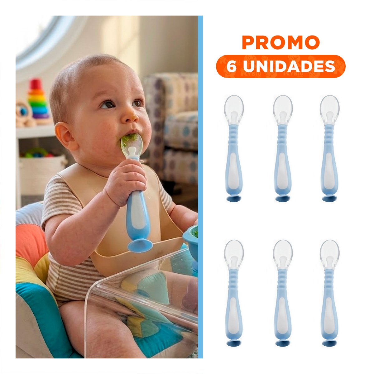 PACK6 ALIMENTADOR INFANTIL CELESTE CON VENTOSA INFERIOR Y ESTUCHE PROTECTOR DIARIO - 1