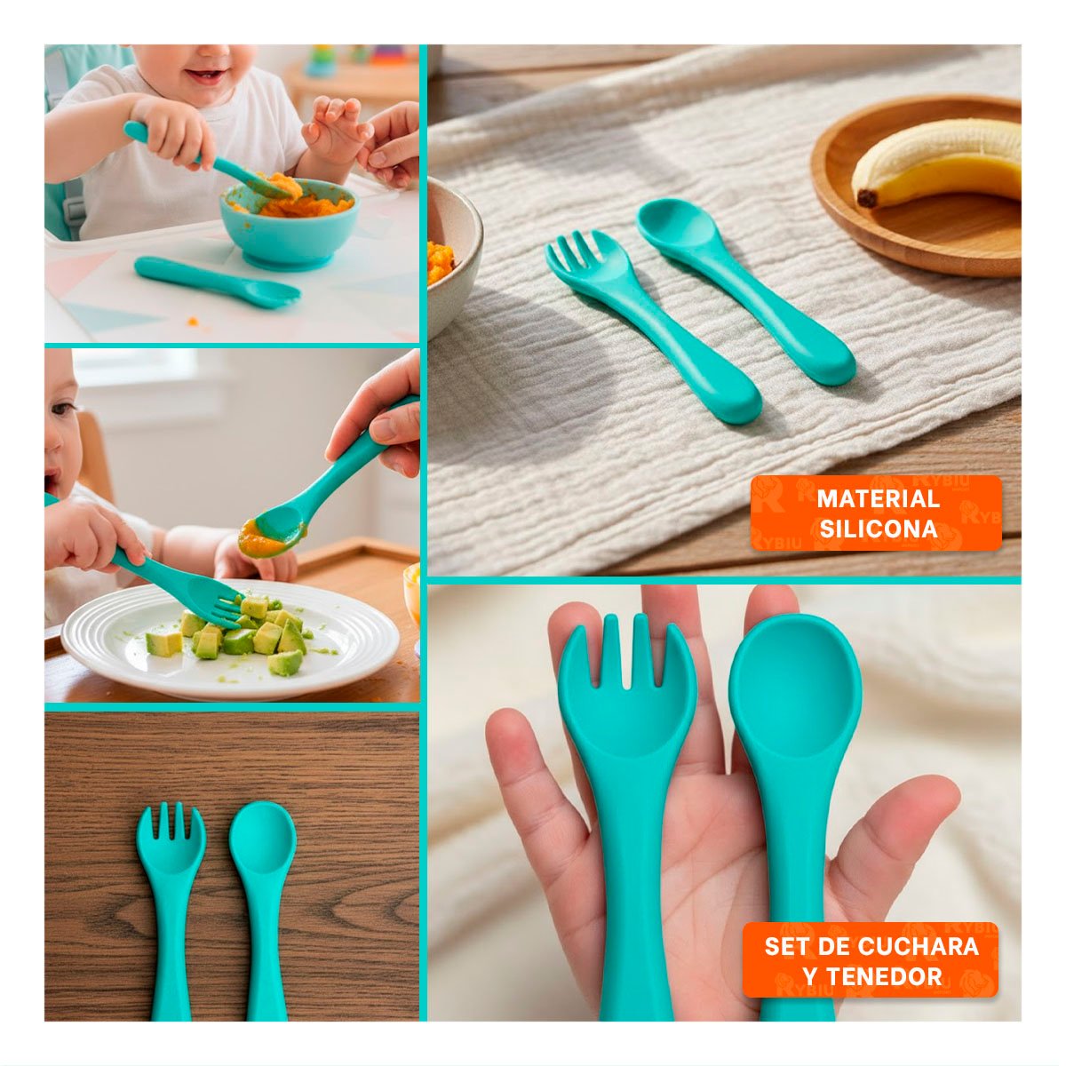 PACK12 KIT EN COLOR VERDE DE CUCHARA Y TENEDOR EN SILICONA FLEXIBLE Y+PAPEL REGALO - 2