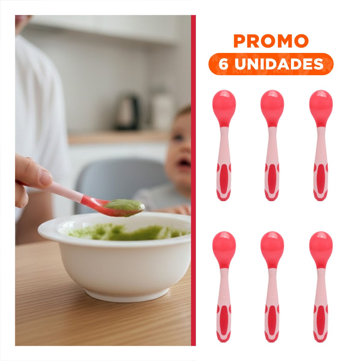 PACK6 CUCHARA DE ALIMENTACION INFANTIL EN COLOR ROJO EN MATERIAL SILICONA FLEXIBLE - 1