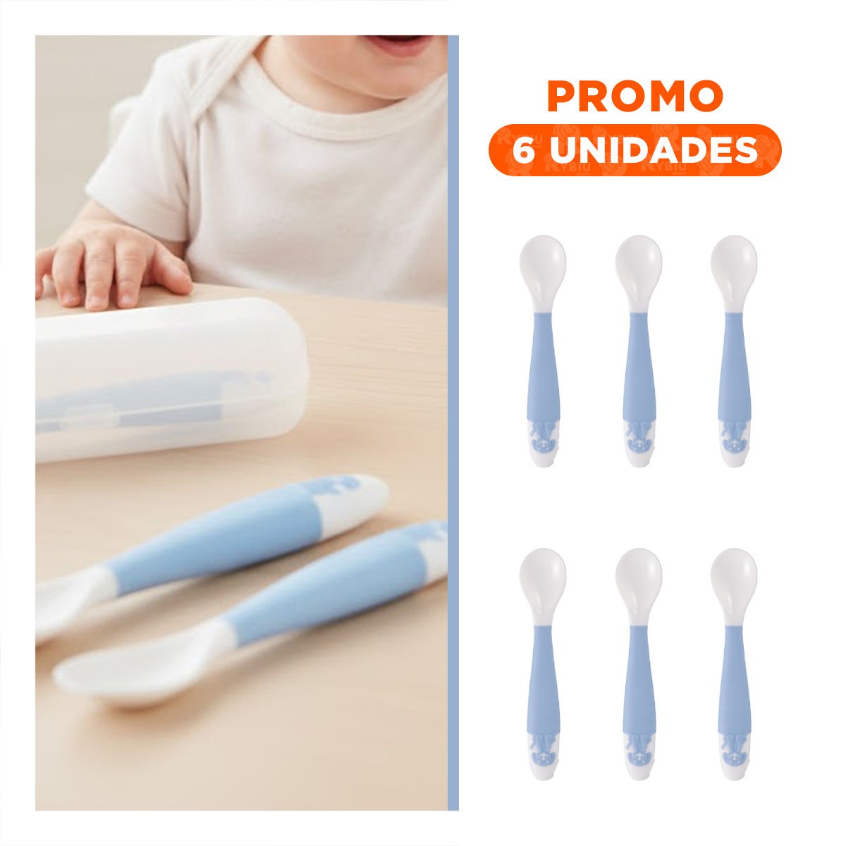 PACK6 CONJUNTO DE CUCHARA Y TENEDOR FORMA PERRITO EN COLOR AZUL CON ESTUCHE INFANTIL - 1