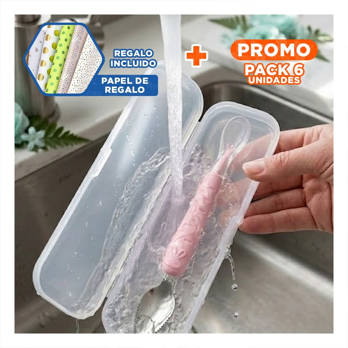 PACK6 ACCESORIO DOBLE RASPADOR EN COLOR ROSADO CON CONEJO ESTAMPADO Y+PAPEL REGALO - 1