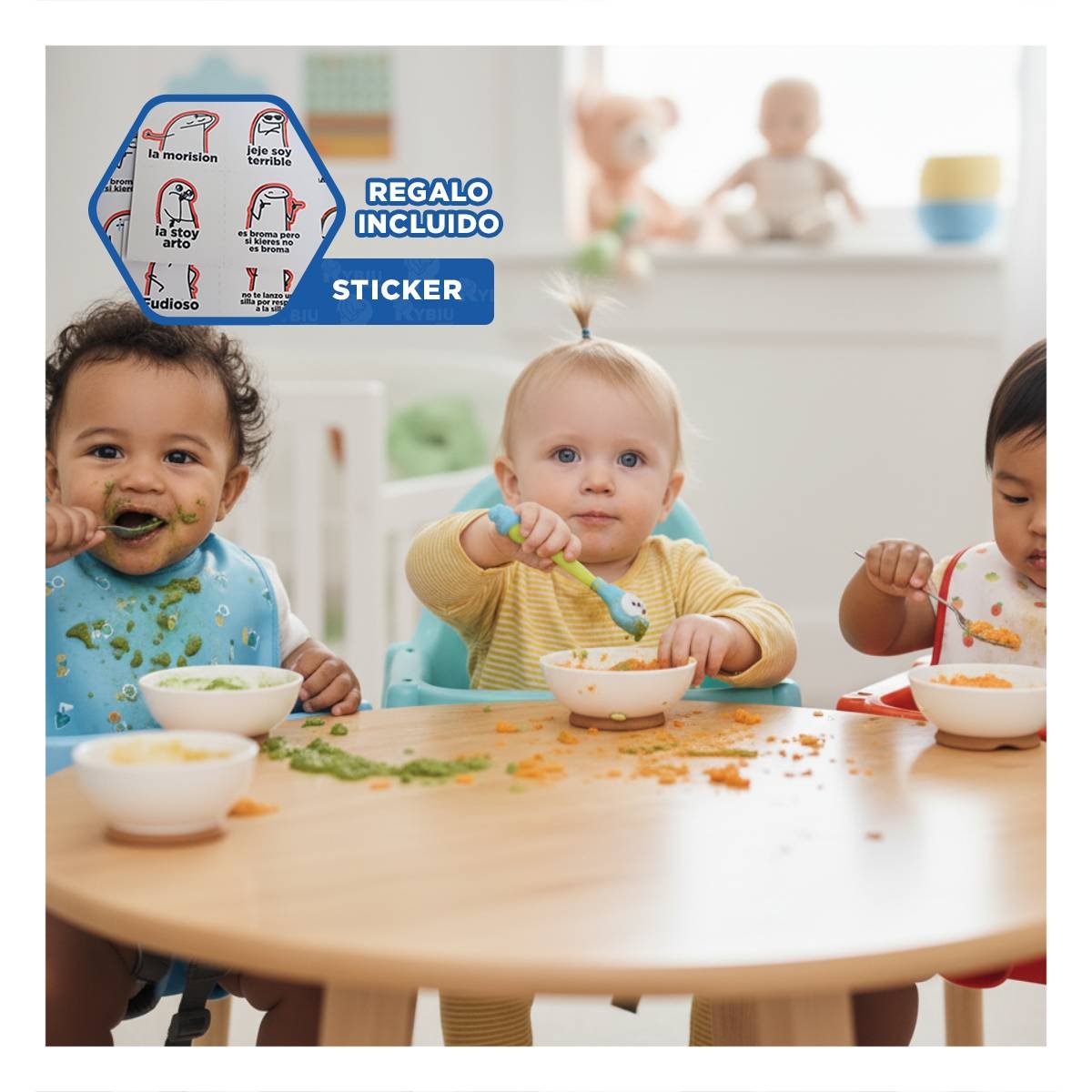 SET ERGONOMICO CELESTE Y ROSADO CON 2 CUCHARAS INFANTILES Y ESTUCHE SEGURO Y+REGALO STICKER - 1