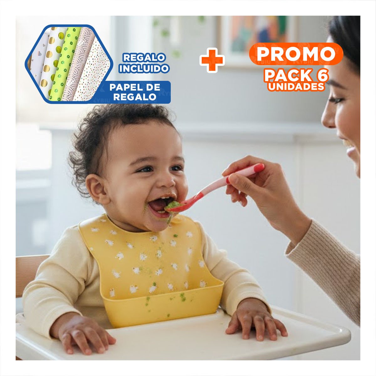 PACK6 ALIMENTADOR INFANTIL EN COLOR ROJO ELABORADO EN SILICONA SUAVE Y+PAPEL REGALO - 1